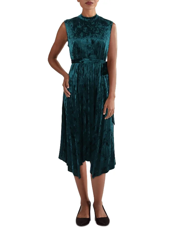 Fashion Essentials Petites Womens Velvet Sleeveless Fit & Flare Dress