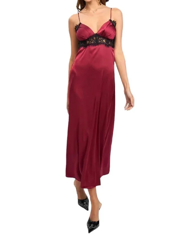 High-End Women's Apparel Silk And Lace Maxi Dress In Jujube