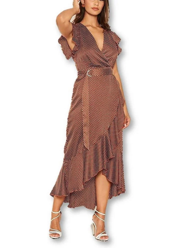 Trendy Women's Outfits for Casual Wear Womens Satin Polka Dot Maxi Dress