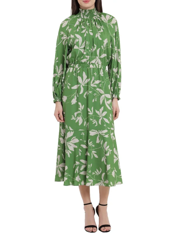 VIP Member Discount Womens Floral Print Mid Calf Fit & Flare Dress