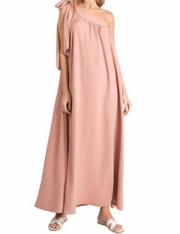 Women's Fashion Clothes Tie One Shoulder Maxi Dress In Mauve