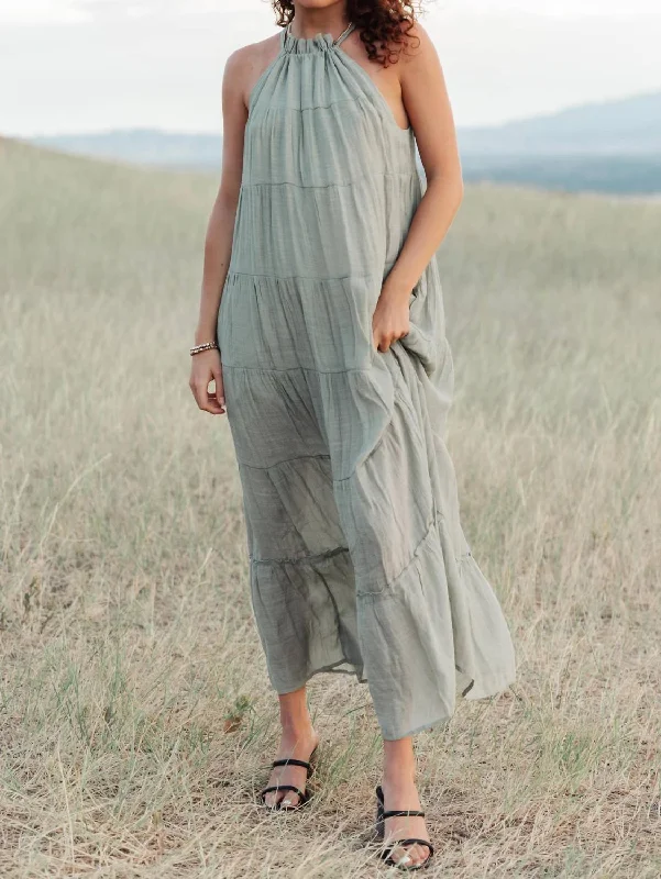 Women's Clothing Outfit Set Mirella Halter Tiered Maxi Dress In Sage
