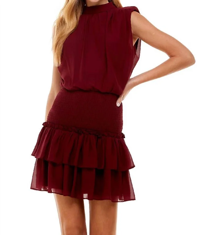 Chic Clothes For Women Smock Waist Dress In Burgundy