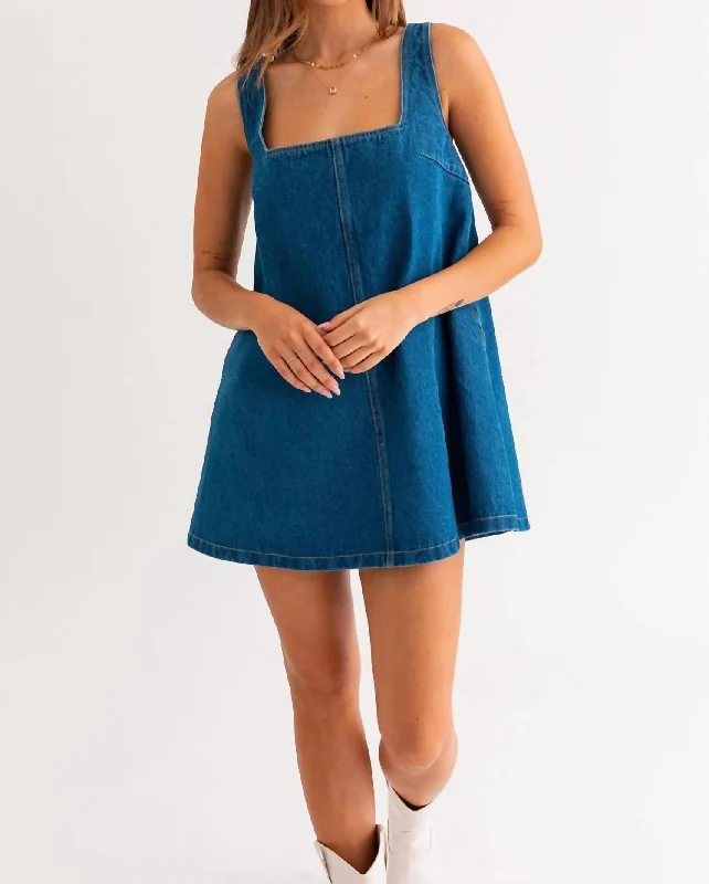 Minimalist Style Jess Denim Dress In Dark Blue