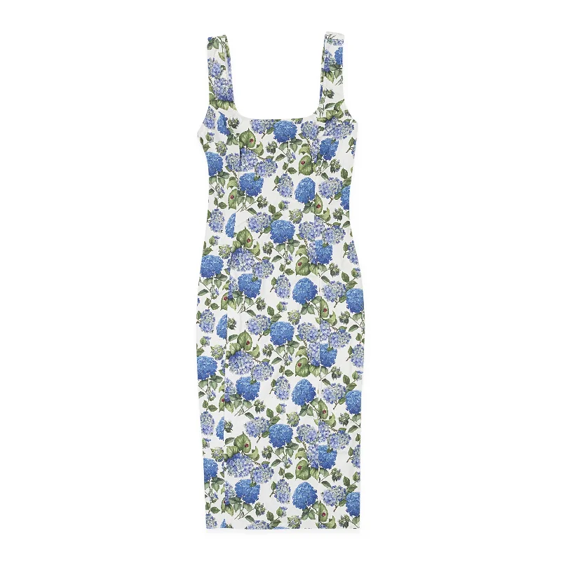 Relaxed Fashion CALLIPYGIAN FLORAL U-NECK PENCIL BLUE SUN DRESS