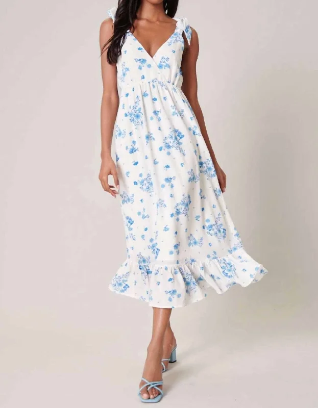 Women's Transitional Clothes Chandler Floral Tie Knot Dress In Blue