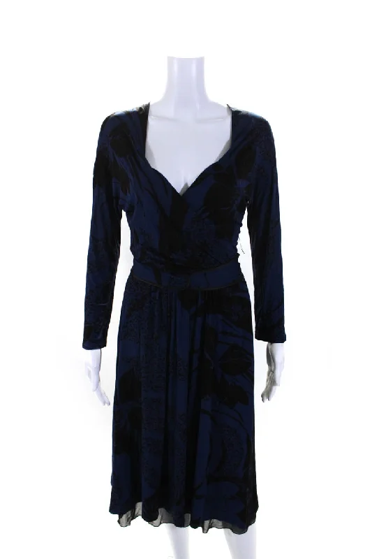Women's Stylish Outdoor Outfit Max Mara Womens Floral V-Neck Belted Long Sleeve Sheath Dress Blue Women's Stylish Outdoor Outfit Max Mara Womens Floral V-Neck Belted Long Sleeve Sheath Dress Blue