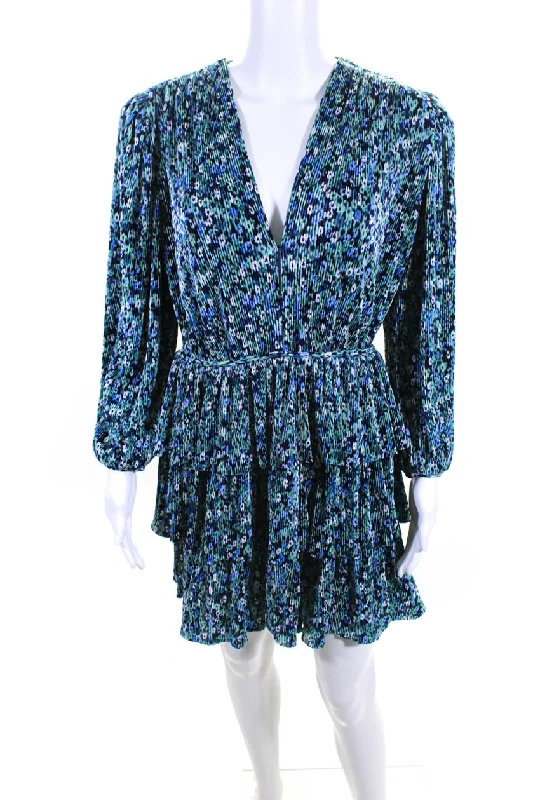 Women's Holiday Clothing Sabina Musayev Women's Floral Print Ruffle Suzanne Dress Blue Women's Holiday Clothing Sabina Musayev Women's Floral Print Ruffle Suzanne Dress Blue