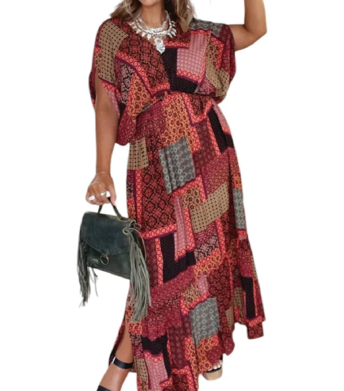 Women's Vintage-Inspired Clothing Midnight Magic Maxi Dress With Sleeves In Multicolor Women's Vintage-Inspired Clothing Midnight Magic Maxi Dress With Sleeves In Multicolor
