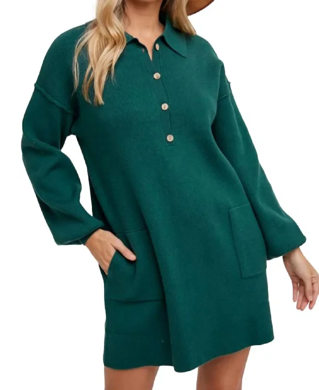 Women's Casual Clothing For Lounging Anytime Ribbed Shirt Dress In Hunter Green