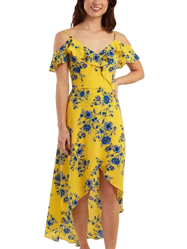 Women's Vacation Clothes Juniors Womens Floral Print Hi-Low Maxi Dress