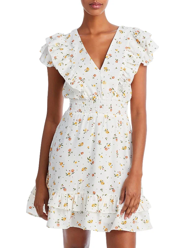 Women's Vacation Garments Womens Ruffle Sleeves Mini Fit & Flare Dress