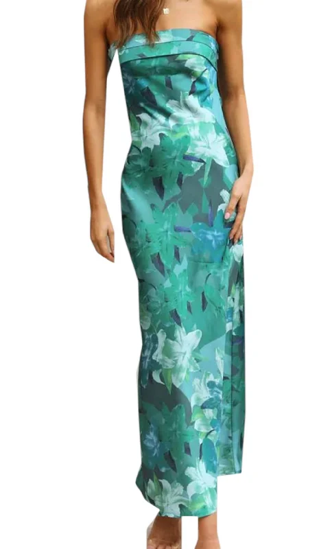 Edgy Fashion Isle Satin Tube Maxi Dress In Emerald Green