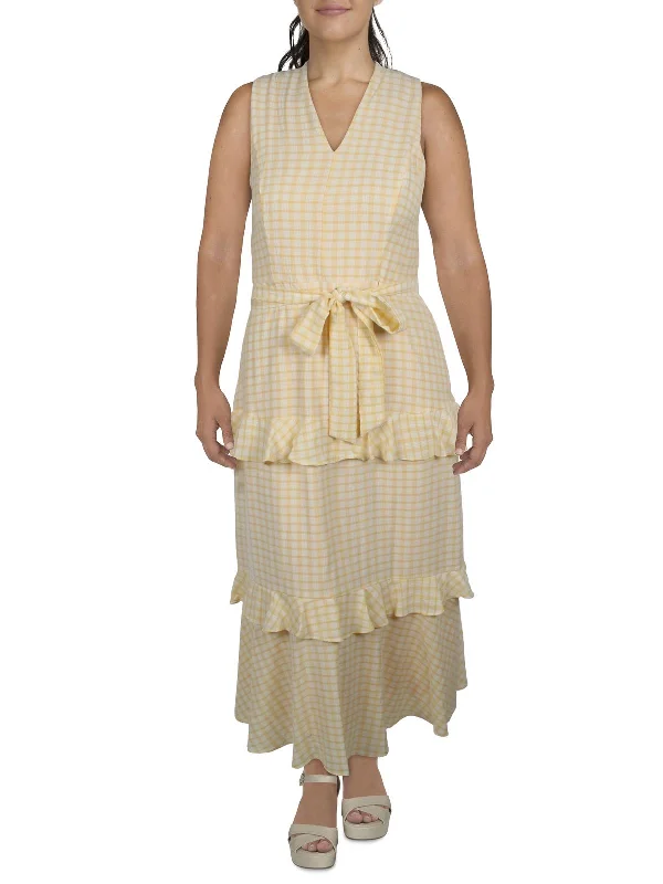Women's Holiday Clothing Womens Plaid V-Neck Maxi Dress