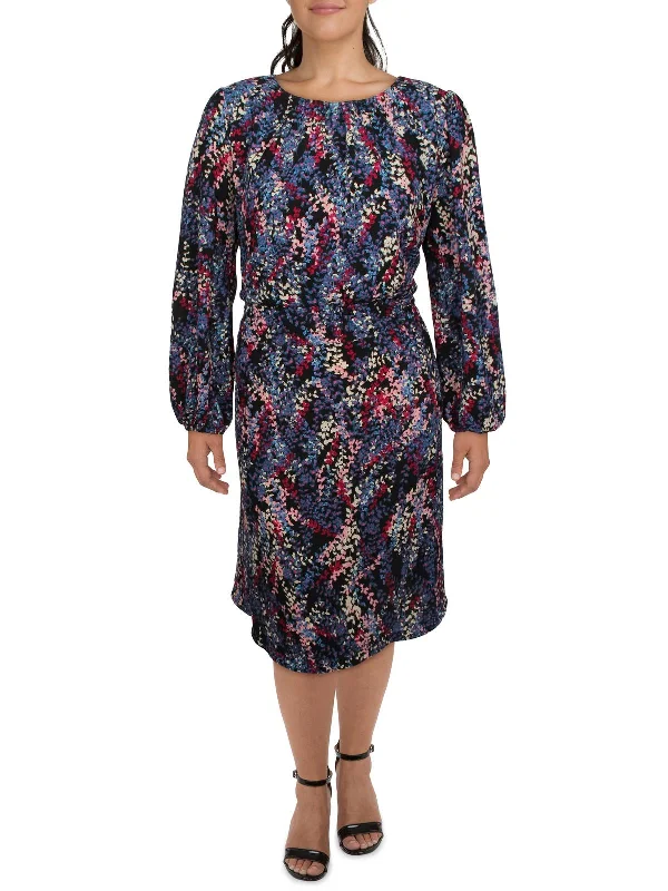 Chic Women's Garments Plus Womens Floral Print Blouson Wear to Work Dress