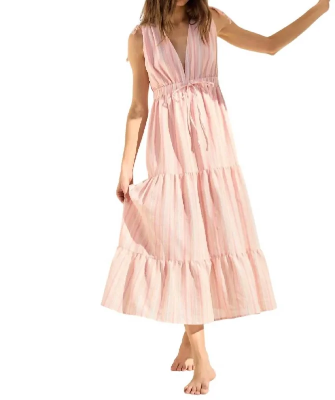 Everyday Fashion Striped V-Neck Maxi Dress In Peach