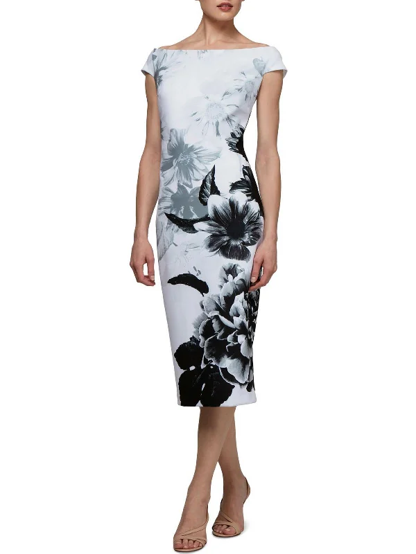 Women Clothes Womens Floral Off-The-Shoulder Sheath Dress