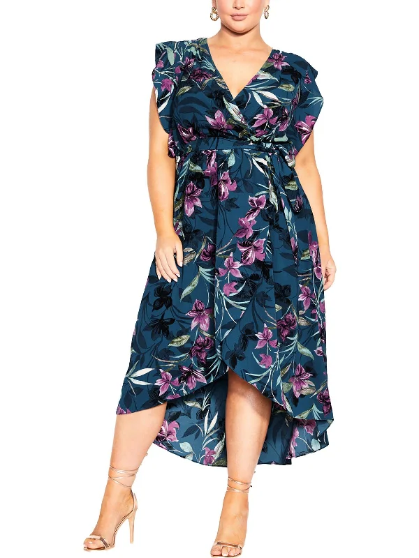 Fashionable Casual Tops Plus Womens Floral Print Polyester Maxi Dress