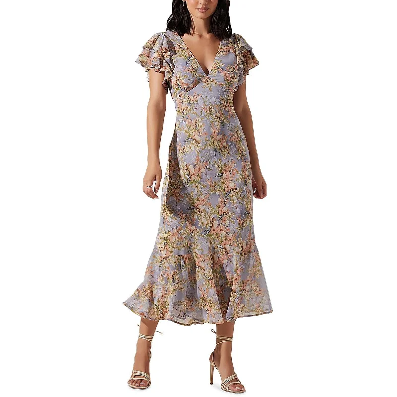 Women's Clothing Boutique Womens Floral Print Tea Length Sheath Dress