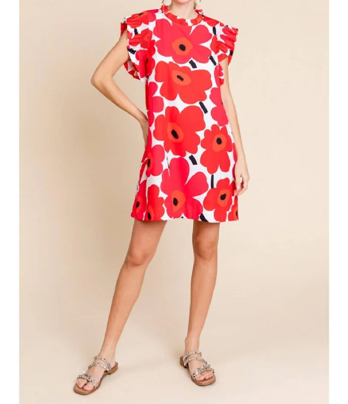 High-Quality Women's Fashion Dresses Floral Print Dress In Red