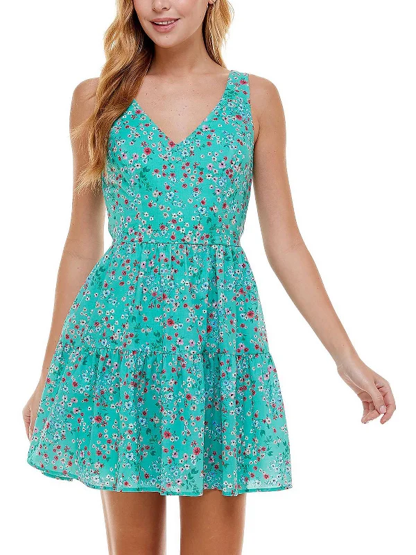 Women's Occasion Wear Clothing Juniors Womens Floral Mini Fit & Flare Dress