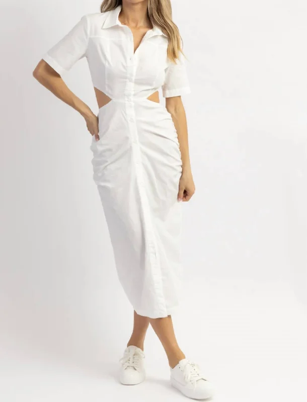 Affordable Women's Clothing Cutout Shirt Dress In Ivory