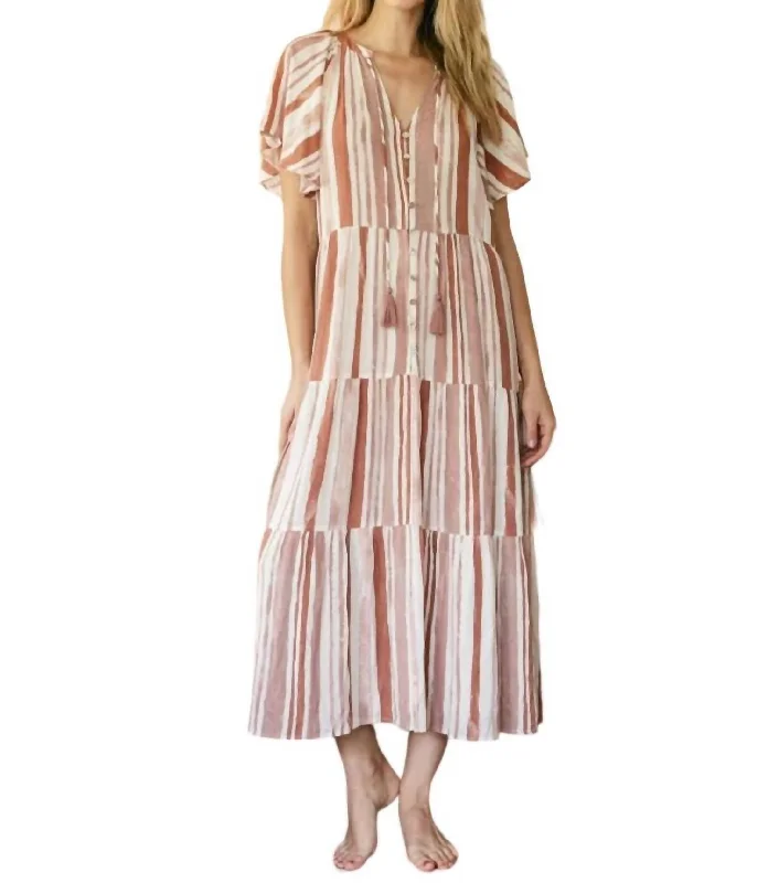 Women's Professional Clothes Striped Maxi Dress In Mauve