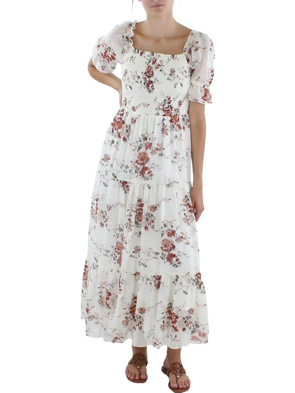Women's Comfy Loungewear Outfit Petites Womens Smocked Floral Maxi Dress