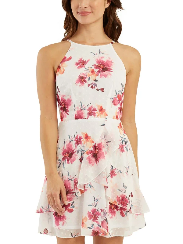 Minimalist Style Juniors Womens Chiffon Swiss Dot Fit & Flare Dress