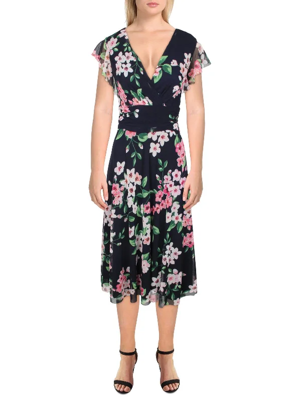 Clothes Women Womens Mesh Floral Fit & Flare Dress