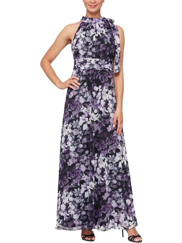 Women's Sporty Chic Clothes Womens Floral Tie Neck Maxi Dress