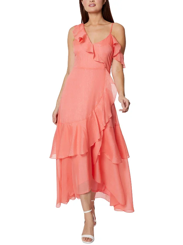 Women's Relaxed Clothes Womens Asymmetric Metallic Maxi Dress