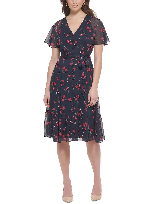 Laid-Back Elegance Womens Floral Print Knee Length Fit & Flare Dress