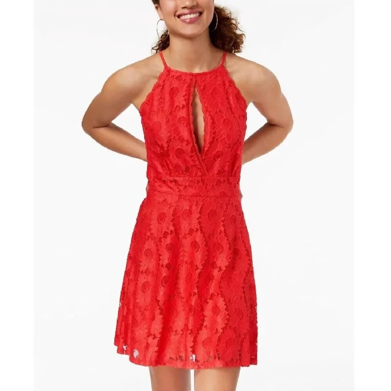 Exclusive Discount Lace Sleeveless Fit Flare Skater Dress In Red