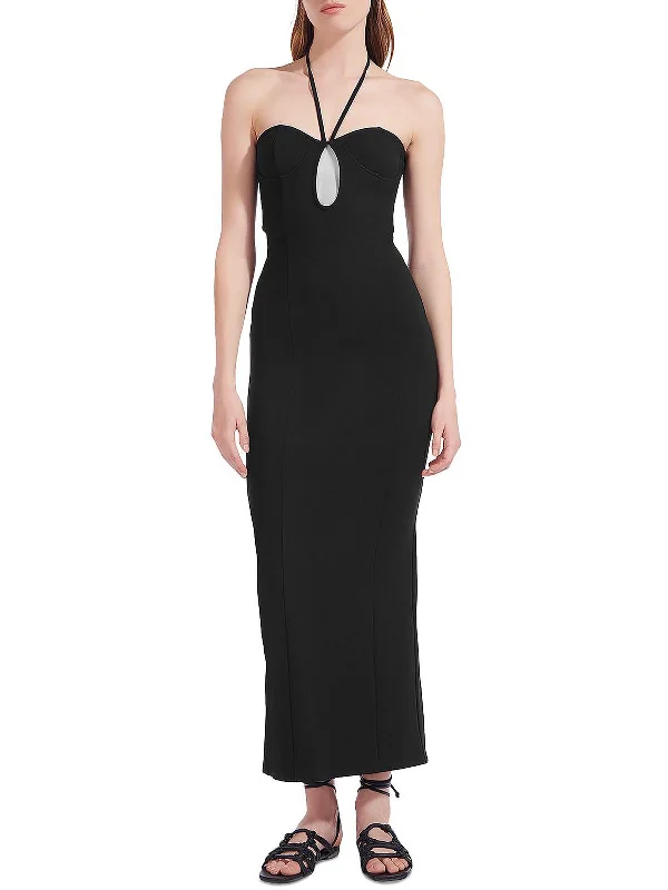 Classic Women's Clothing Styles Womens Cut Out Halter Maxi Dress