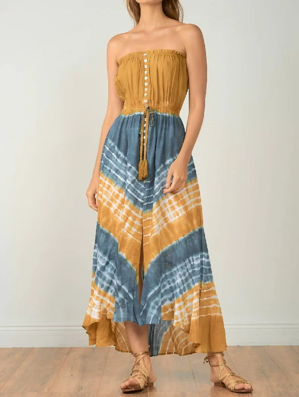 Women's Clothes For Outdoor Events Macedonia Strapless Maxi Dress In Tie Dye