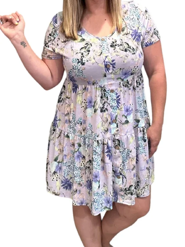 Stylish Outerwear Clothes For Women Floral Tiered Dress In Lavender
