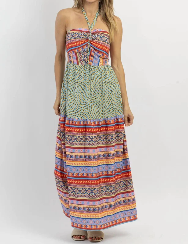 Bold Fashion Kahuna Halter Maxi Dress In Blue