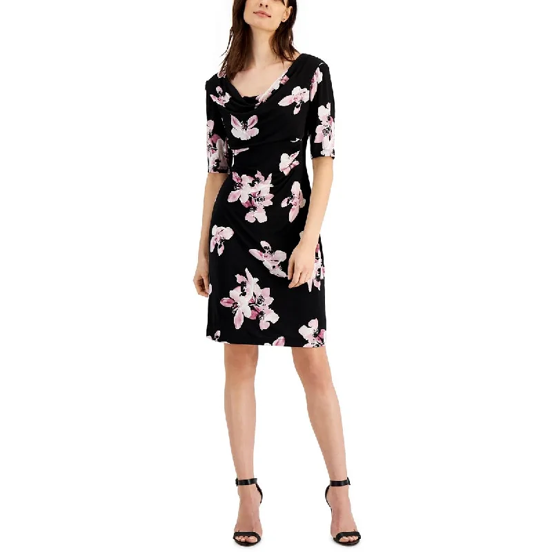 High-End Women's Apparel Petites Womens Jersey Floral Sheath Dress