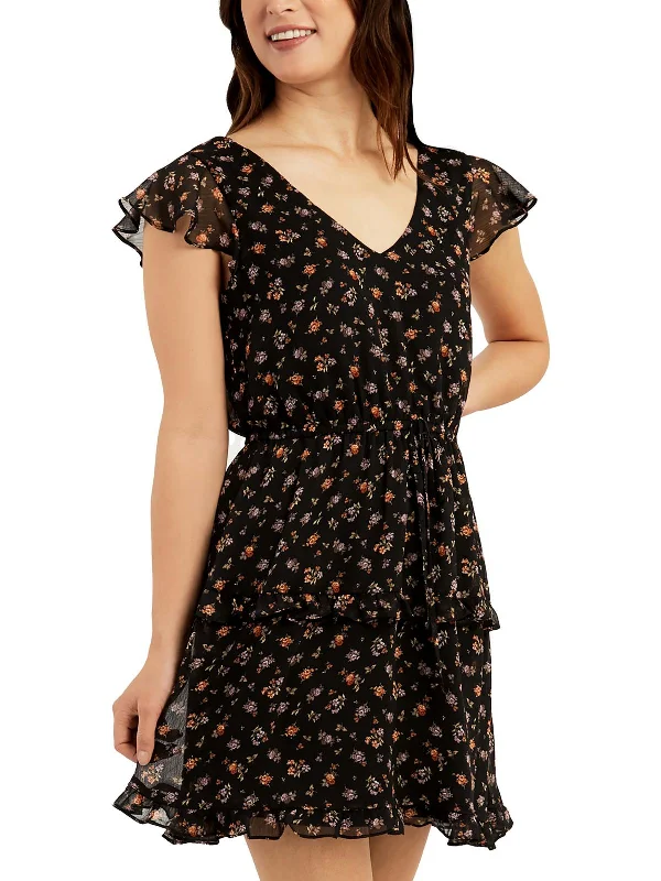Timeless Women's Clothes Juniors Womens Mini Floral Print Fit & Flare Dress