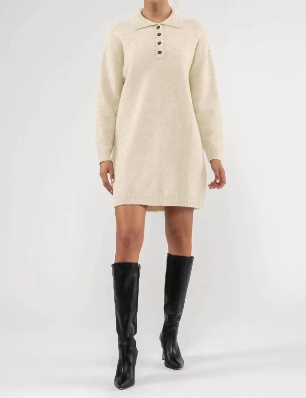 Women's Vacation Clothes Drop Shoulder Long Sleeve Sweater Dress In Oatmeal