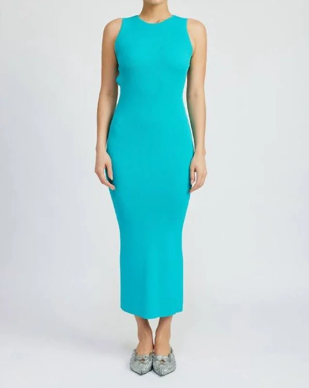 Relaxed Fashion Open Back Knit Maxi Dress In Blue