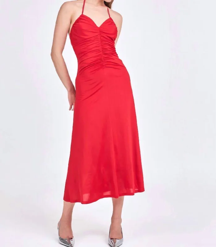 Women's Clothing Sale Sophie Halter Ruched Maxi Dress In Rouge
