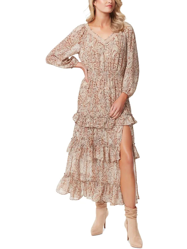 Versatile Women's Clothing for All Occasions Kelley Womens Chiffon Animal Print Maxi Dress
