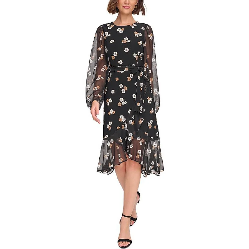 Save Big Womens Ruffled Floral Print Fit & Flare Dress