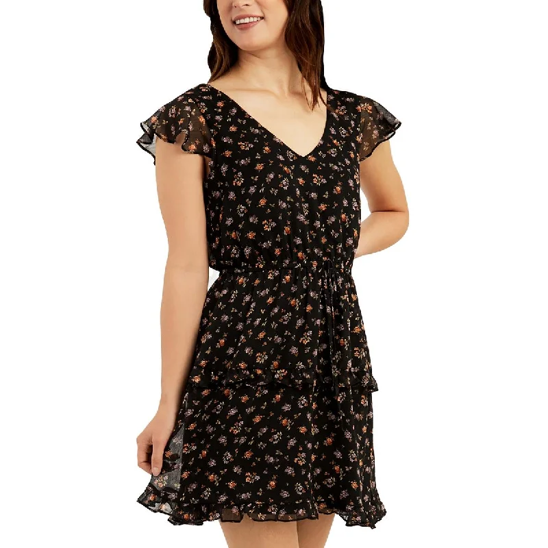 Trendy Boutiques Online Juniors Womens Floral Print Draw String Waist Babydoll Dress