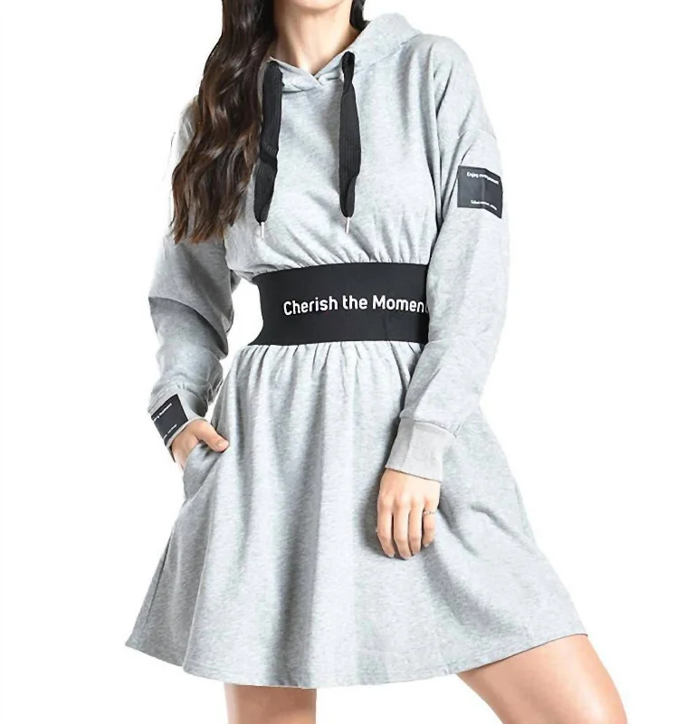 High-Fashion Women's Clothing Cherish The Moment Hooded Sweatshirt Dress In Gray
