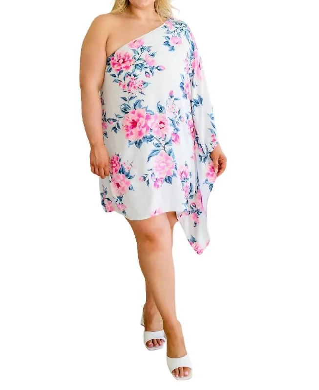 Wardrobe Upgrade Forever Smitten One Shoulder Dress In White Floral