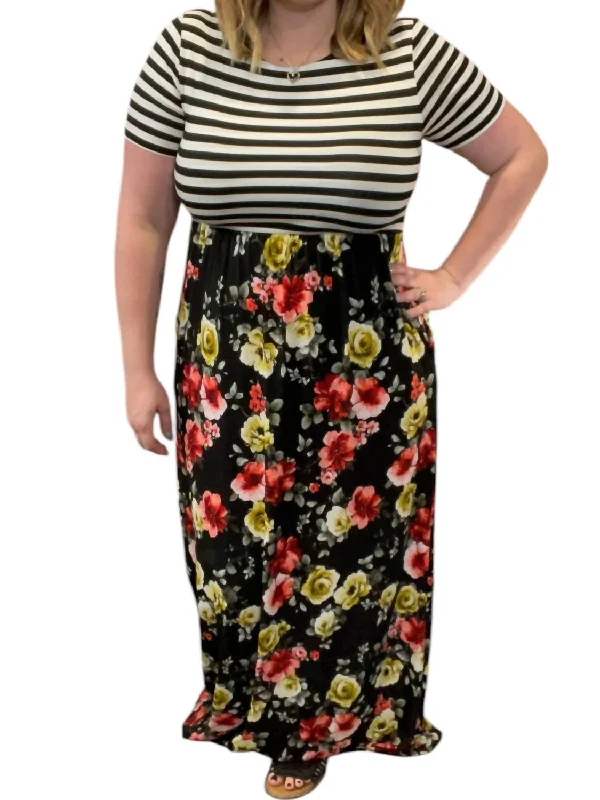Women's Elegant Clothing Sets Floral Maxi Dress In Black