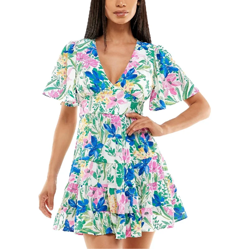Women's Outfit For The Office Juniors Womens Floral Print Polyester Fit & Flare Dress
